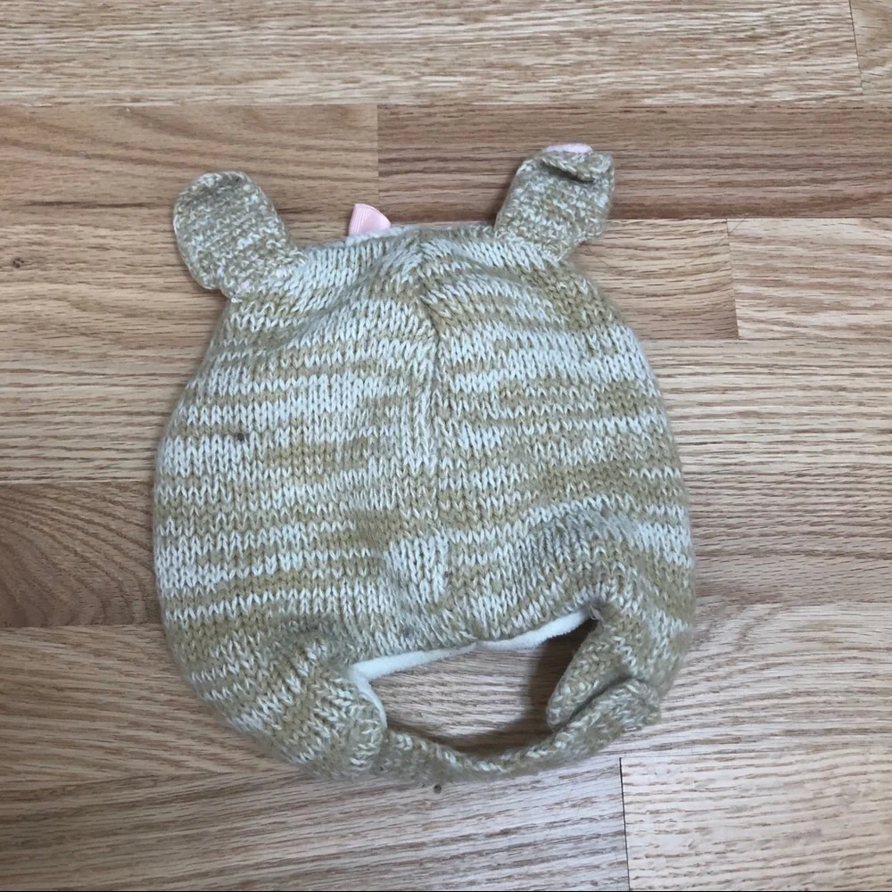 Target Knit Girl Baby Infant Winter Hat Brown Pink Bear Face